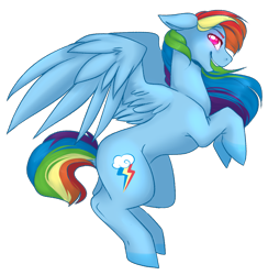 Size: 1144x1174 | Tagged: safe, artist:sightlessbutterfly, derpibooru import, rainbow dash, pegasus, pony, rearing, simple background, solo