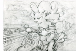 Size: 1814x1236 | Tagged: safe, artist:gezawatt, pinkie pie, earth pony, pony, angry, dubstep, manly, masculine, monochrome, sketch, traditional art