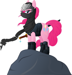 Size: 7038x7267 | Tagged: safe, artist:emedina13, pinkie pie, earth pony, pony, absurd resolution, clothes, crossover, game, ninja, ninja gaiden, parody, ryu hayabusa, simple background, solo, transparent background, vector, video game, weapon