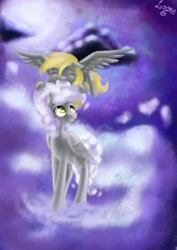 Size: 1446x2039 | Tagged: safe, artist:sa-loony, derpy hooves, oc, oc:alice, pony, cloud mane, nom