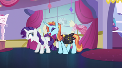 Size: 640x360 | Tagged: safe, screencap, rarity, sassy saddles, pony, unicorn, canterlot boutique, faic