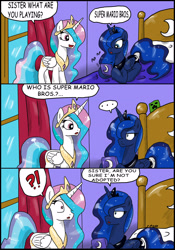 Size: 2262x3235 | Tagged: safe, artist:ciriliko, princess celestia, princess luna, alicorn, pony, comic, creeper, gamer luna