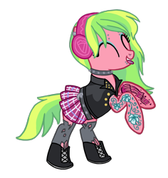 Size: 1158x1226 | Tagged: safe, artist:flipwix, lemon zest, earth pony, pony, equestria girls, friendship games, belt, bipedal, boots, choker, clothes, commission, cute, ear piercing, earring, equestria girls ponified, eyebrow piercing, eyes closed, eyeshadow, female, headphones, jacket, jewelry, leather, leather jacket, makeup, mare, miniskirt, nose piercing, open mouth, piercing, pleated skirt, ponified, preview, punk, rearing, shoes, simple background, skirt, snake bites, socks, solo, spiked choker, stockings, tattoo, thigh highs, tongue out, tongue piercing, torn clothes, transparent background