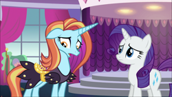 Size: 1920x1080 | Tagged: safe, screencap, rarity, sassy saddles, pony, unicorn, canterlot boutique