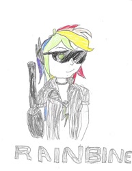 Size: 786x1017 | Tagged: safe, derpibooru import, rainbow dash, equestria girls, elements of insanity, rainbine, terminator, traditional art