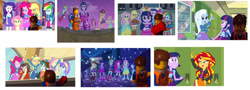 Size: 1024x370 | Tagged: safe, artist:ghostbustersmaniac, edit, edited screencap, screencap, applejack, fluttershy, pinkie pie, rainbow dash, rarity, sunset shimmer, twilight sparkle, equestria girls, equestria girls (movie), big crown thingy, crossover, emmet brickowski, humane five, jewelry, lego, piece of resistance, regalia, the lego movie