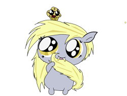 Size: 2316x1737 | Tagged: safe, artist:suntwirler, derpy hooves, pegasus, pony, chibi, fangs, female, food, muffin, simple background, solo, transparent background