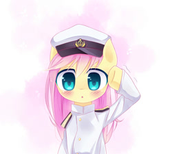 Size: 2000x1800 | Tagged: safe, artist:cyanaeolin, fluttershy, pegasus, pony, clothes, cute, salute, shyabetes, solo, uniform