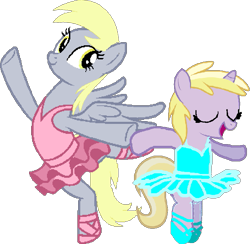 Size: 729x711 | Tagged: safe, artist:angrymetal, derpy hooves, dinky hooves, pegasus, pony, unicorn, arms in the air, arms out, aunt and niece, ballerina, ballerinas, ballet, ballet dancing, ballet slippers, clothes, dancing, derperina, dinkerina, eyes closed, eyes open, female, mother and child, mother and daughter, on one leg, open mouth, parent and child, pas de deux, simple background, smiling, transparent background, tutu, tutus