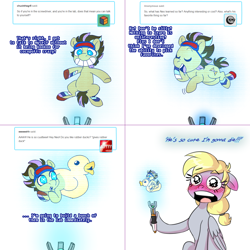 Size: 1502x1502 | Tagged: safe, artist:jitterbugjive, derpy hooves, oc, oc:neosurgeon, pony, chibi, doctor who, lovestruck derpy, rubber duck, sonic screwdriver, wingding eyes