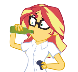 Size: 779x720 | Tagged: safe, artist:ngrycritic, sunset shimmer, better together, equestria girls, game stream, alcohol, angry video game nerd, beer, clothes, controller, drinking, female, gamer sunset, glasses, james rolfe, psycho gamer sunset, reference, simple background, solo, sunset gamer, transparent background, youtube