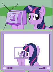 Size: 565x770 | Tagged: safe, derpibooru import, twilight sparkle, exploitable meme, meme, obligatory pony, recursion, solo, tv meme