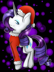 Size: 1024x1346 | Tagged: safe, artist:skashigame, rarity, pony, unicorn, clothes, costume, hat, santa costume, santa hat, solo