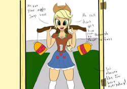 Size: 2201x1552 | Tagged: safe, artist:frikdikulous, applejack, equestria girls, alternate costumes, apple juice, clothes, colored, humanized, sketch, skirt