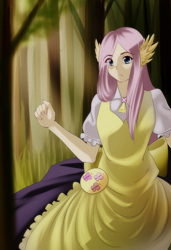 Size: 1300x1900 | Tagged: safe, artist:mohomo, fluttershy, human, clothes, eared humanization, humanized, maid, solo, wing ears