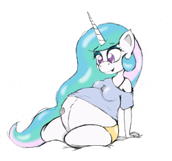 Size: 2400x2236 | Tagged: safe, artist:mlp-pregnancy-is-magic, artist:mo-la-in-tumtum, princess celestia, anthro, clothes, preglestia, pregnant, shorts, simple background, solo, t-shirt, transparent background