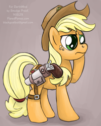 Size: 805x1000 | Tagged: safe, artist:smudge proof, applejack, earth pony, pony, commission, fanfic, female, gun, mare, sheriff, sheriffjack, sketch, solo, the clopping dead, weapon