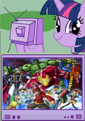 Size: 1214x1732 | Tagged: safe, derpibooru import, twilight sparkle, twilight sparkle (alicorn), alicorn, pony, anime, captain america, exploitable meme, female, mare, marvel, marvel disk wars the avengers, meme, obligatory pony, spider-man, the incredible hulk, thor, tv meme, twiface, wasp