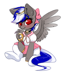 Size: 849x952 | Tagged: safe, artist:confetticakez, oc, oc only, oc:bassy, pegasus, pony, bell, bell collar, blushing, bow, clothes, collar, crossdressing, cute, femboy, girly, magical girl, male, ocbetes, sailor moon, school uniform, schoolgirl, simple background, skirt, socks, solo, stallion, thigh highs, transparent background, trap