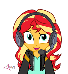 Size: 3748x4101 | Tagged: safe, artist:asrafpie, sunset shimmer, better together, equestria girls, game stream, cute, female, gamer sunset, headset, open mouth, shimmerbetes, simple background, solo, sunset gamer, transparent background, vector