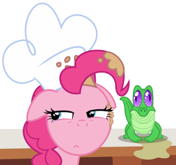 Size: 5081x4747 | Tagged: safe, artist:masem, gummy, pinkie pie, earth pony, pony, the lost treasure of griffonstone, .ai available, absurd resolution, batter, simple background, toque, transparent background, vector