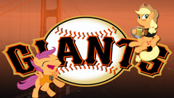 Size: 1024x576 | Tagged: safe, applejack, scootaloo, earth pony, pony, baseball, major league baseball, mlb, san francisco giants, world series