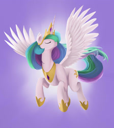 Size: 3720x4160 | Tagged: safe, artist:poecillia-gracilis19, princess celestia, alicorn, pony, crown, female, horn, mare, multicolored mane, multicolored tail, solo, white coat, white wings, wings