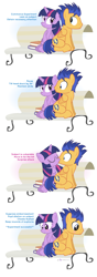 Size: 1000x2850 | Tagged: safe, artist:dm29, derpibooru import, flash sentry, twilight sparkle, twilight sparkle (alicorn), alicorn, pony, adorkable, bench, blushing, book, comic, cute, diasentres, dork, embarrassed, experiment, eye contact, female, flashlight, flirting, frown, head tilt, julian yeo is trying to murder us, kissing, leaning, looking away, male, mare, science, shipping, sitting, smiling, straight, surprise kiss, surprised, wide eyes