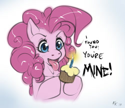 Size: 722x622 | Tagged: safe, artist:fluff-kevlar, pinkie pie, earth pony, pony, candle, cupcake, solo, tongue out