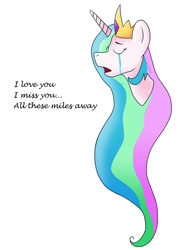 Size: 1536x2048 | Tagged: safe, artist:coralcloud, princess celestia, alicorn, pony, crying, disembodied head, lullaby for a princess, lyrics, solo, song reference, text, watermark