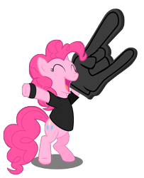 Size: 7709x9515 | Tagged: safe, artist:stainless33, pinkie pie, earth pony, pony, absurd resolution, bipedal, clothes, foam finger, heavy metal, open mouth, simple background, smiling, solo, t-shirt, transparent background, vector