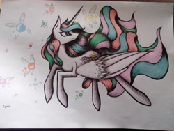 Size: 3264x2448 | Tagged: safe, artist:ignislamina, princess celestia, alicorn, pony, fairy, solo, traditional art