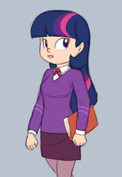 Size: 503x730 | Tagged: safe, artist:carnifex, derpibooru import, twilight sparkle, human, clothes, humanized, light skin, miniskirt, school uniform, schoolgirl, skirt, solo