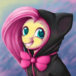 Size: 1280x1280 | Tagged: safe, artist:razzlicat, fluttershy, pegasus, pony, bow, catsuit, solo