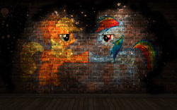 Size: 2560x1600 | Tagged: safe, artist:icy wings, artist:saeiter, derpibooru import, applejack, rainbow dash, earth pony, pegasus, pony, wallpaper