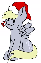 Size: 1372x2082 | Tagged: safe, artist:noxi1_48, derpy hooves, pegasus, pony, candy, candy cane, christmas, commission, food, happy, hat, holiday, santa hat, simple background, solo, sugar cane, white background, your character here