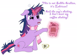 Size: 2212x1608 | Tagged: safe, artist:star-killer89, derpibooru import, twilight sparkle, 300 big boys, coffee, futurama, solo