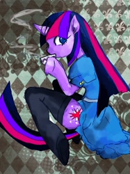 Size: 598x800 | Tagged: safe, artist:umiushi, derpibooru import, twilight sparkle, anthro, pixiv, solo, tea