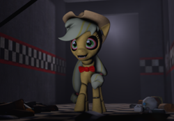 Size: 376x261 | Tagged: safe, applejack, earth pony, pony, bloodshot eyes, creepy, five nights at aj's, five nights at freddy's, solo