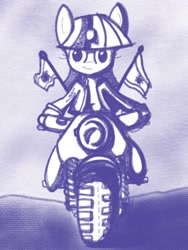 Size: 1301x1734 | Tagged: safe, derpibooru import, twilight sparkle, monochrome, motorcycle, riding, sketch, solo