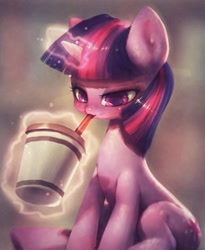 Size: 768x936 | Tagged: safe, artist:frali, derpibooru import, twilight sparkle, drinking, magic, solo, telekinesis