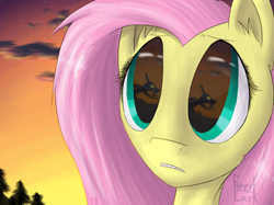 Size: 1890x1417 | Tagged: safe, artist:forest-lark, discord, fluttershy, draconequus, pegasus, pony, female, male, mare, reflection