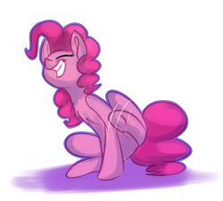 Size: 2000x1800 | Tagged: safe, artist:fa-brony, pinkie pie, earth pony, pony, behaving like a dog, chest fluff, cute, diapinkes, eyes closed, grin, puppy pie, scratching, simple background, solo, transparent background, underhoof