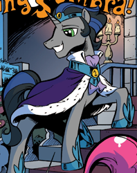 Size: 634x800 | Tagged: safe, derpibooru import, idw, king sombra, pinkie pie, earth pony, pony, unicorn, spoiler:comic, good king sombra, mirror universe