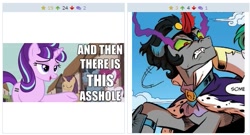 Size: 515x279 | Tagged: safe, derpibooru import, king sombra, starlight glimmer, pony, unicorn, spoiler:comic, derpibooru, exploitable meme, juxtaposition, juxtaposition win, meme, meta