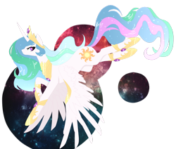 Size: 1024x870 | Tagged: safe, artist:pinkiecitrine, princess celestia, alicorn, pony, crown, female, horn, mare, multicolored mane, multicolored tail, solo, white coat, white wings, wings