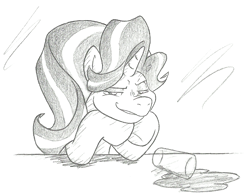 Size: 1180x914 | Tagged: safe, artist:smashedatoms, starlight glimmer, pony, unicorn, exploitable meme, meme, monochrome, pure unfiltered evil, smiling, smirk, solo, spilled milk, traditional art