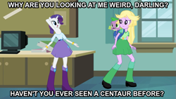 Size: 943x530 | Tagged: safe, derpibooru import, edit, edited screencap, screencap, rarity, spike, twilight sparkle, centaur, dog, mantis pony, reverse centaur, equestria girls, equestria girls (movie), abomination, blonde, image macro, meme, not salmon, spike the dog, twilight strong, wat, what has science done, wig