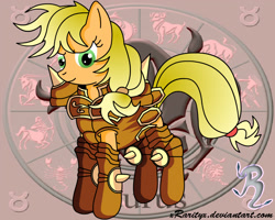 Size: 900x720 | Tagged: safe, artist:king-shoutmon, applejack, earth pony, pony, female, mare, saint seiya, taurus