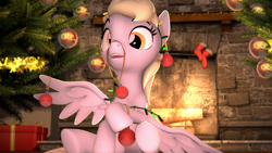 Size: 3840x2160 | Tagged: safe, artist:szczerbix, derpy hooves, pegasus, pony, 3d, christmas, christmas lights, christmas tree, derpy doing derpy things, holiday, i just don't know what went wrong, source filmmaker, tree, xmass